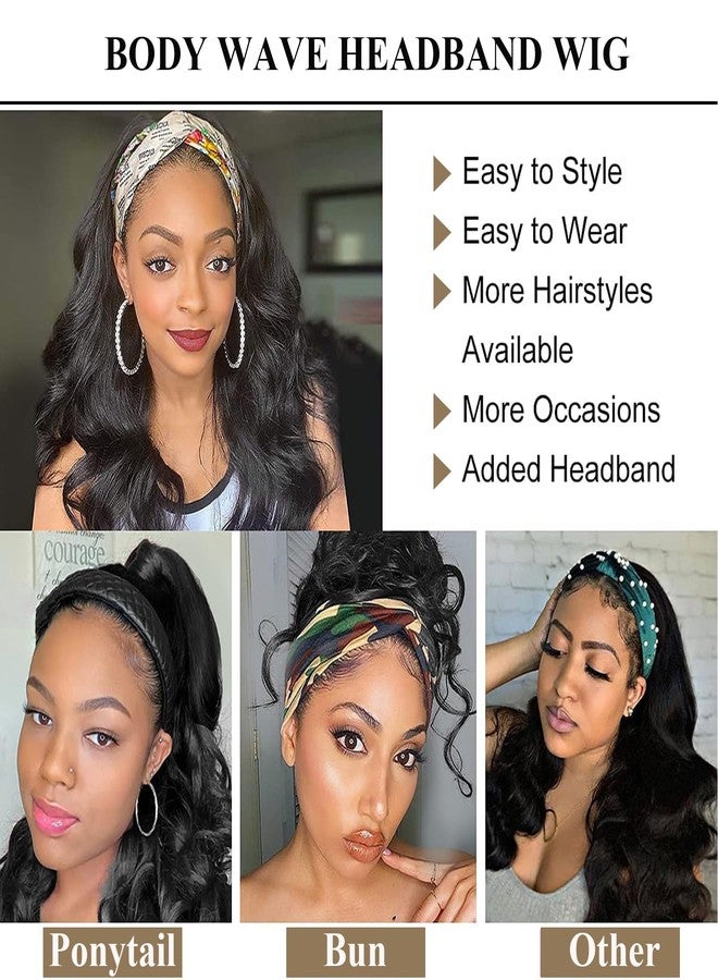 Colorful Queen Glueless Headband Wig Synthetic Long Black Body Wave Headband Wigs for Black Women Natural Looking Wavy Wig Heat Resistant 180% Density(16inch, 1B#) - Image 4